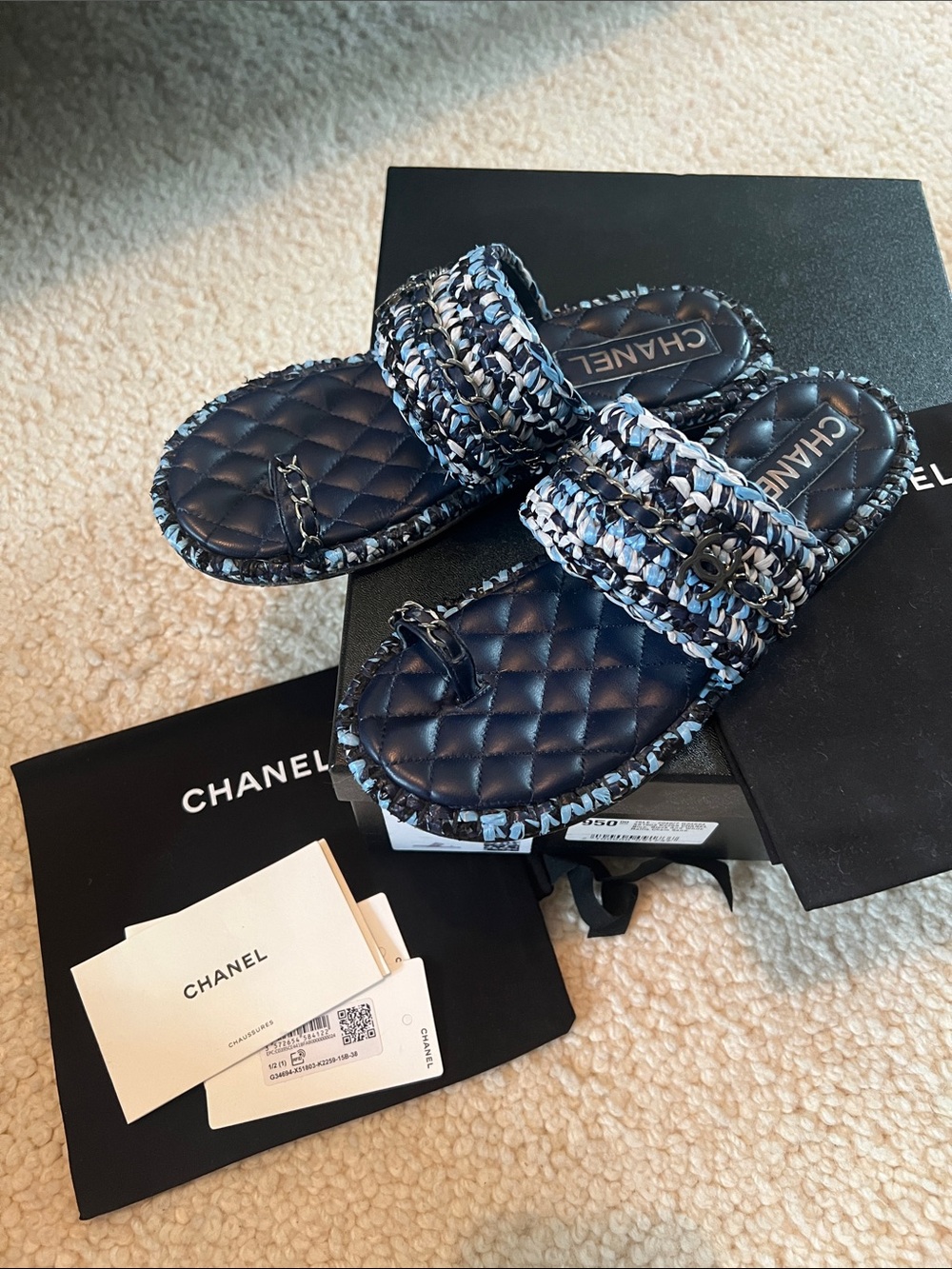 CHANEL rare shades of blue raffia sandal size 38 CC logo details - Picture 3 of 6